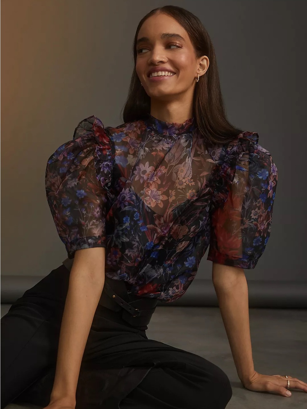 Maeve by Anthropologie Puff-Sleeved Sheer Organza Blouse